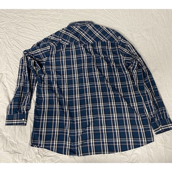 GC Pearl Snap Western Shirt XXL Plaid Blue White Long Sleeve - Picture 2 of 11